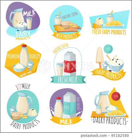 Dairy Products Set Of Logos 95182580