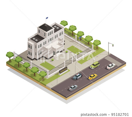 Government Building Area Isometric Composition 95182701