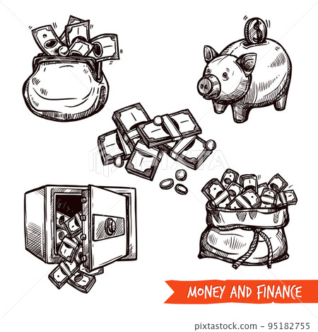 Hand drawn finance symbols set doodle Hand drawn finance symbols set doodle 95182755
