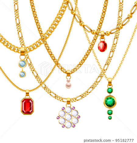 Golden Chains With Pendants Set Golden Chains With Pendants Set 95182777