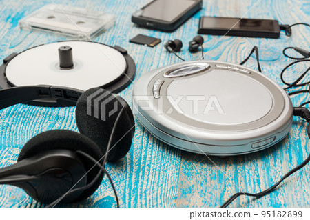Cd player on a blue background Cd player on a blue background 95182899