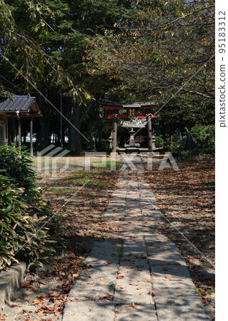 （日本神社）小神社久喜市埼玉縣大岩神社接近樹影和二鳥居 95183312