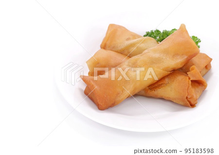 Spring rolls, deep-fried side dishes, bright background 95183598