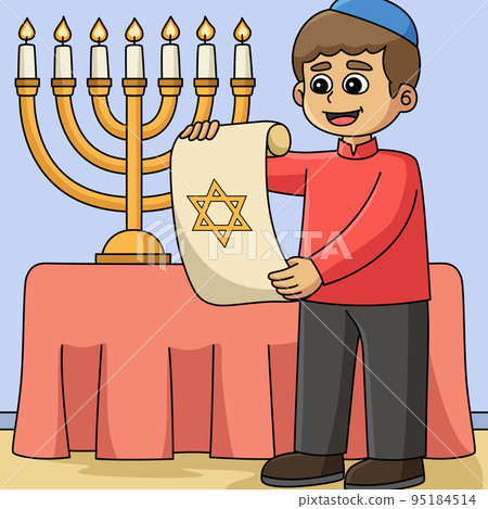 Hanukkah Jewish with Scroll Colored Cartoon Hanukkah Jewish with Scroll Colored Cartoon 95184514