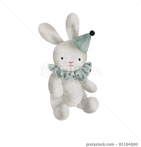Watercolor vector plush toy bunny isolated on white background. 95184800