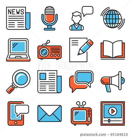 Media News Icons Set on White Background. Vector Media News Icons Set on White Background. Vector 95184810