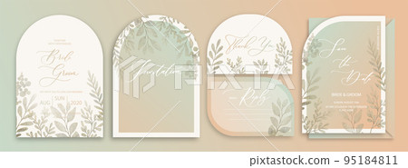 Luxury arch wedding invitation card background with green watercolor botanical leaves. Abstract floral art background vector design for wedding and vip cover template. 95184811