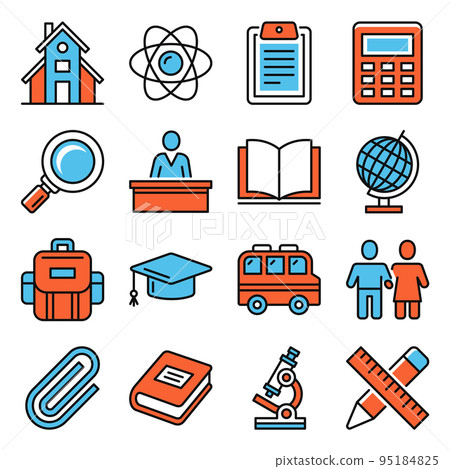 School Study Icons Set on White Background. Vector 95184825