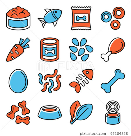 Pet Food Icons Set on White Background. Vector 95184828