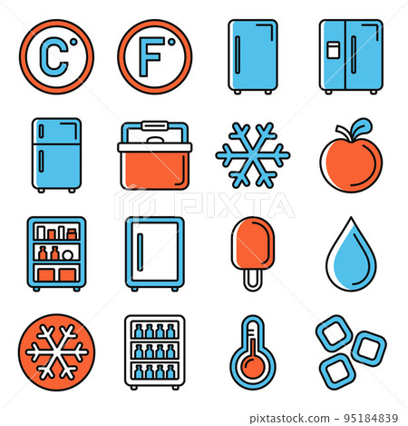 Fridge Freeze Refrigerator Icons Set on White Background. Vector 95184839