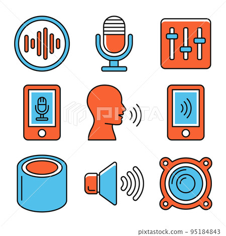Voiceover and Voice Command Icons Set on White Background. Vector Voiceover and Voice Command Icons Set on White Background. Vector 95184843