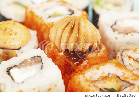 Sushi rolls japanese food on a plate top view 95185056
