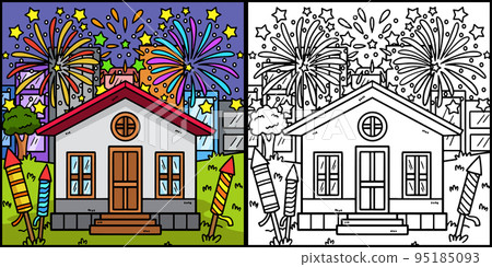 New Year Fireworks Coloring Page Illustration New Year Fireworks Coloring Page Illustration 95185093
