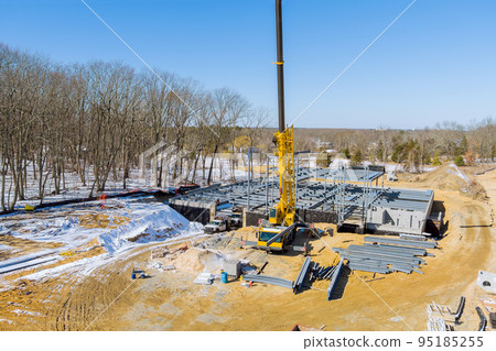 Construction building with structure of steel metal beams frame 95185255