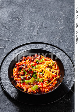 Black Bean Soup with spiral pasta and vegetables Black Bean Soup with spiral pasta and vegetables 95185808