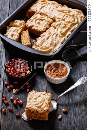 Sweet Peanut Butter Sheet Cake, top view 95185809