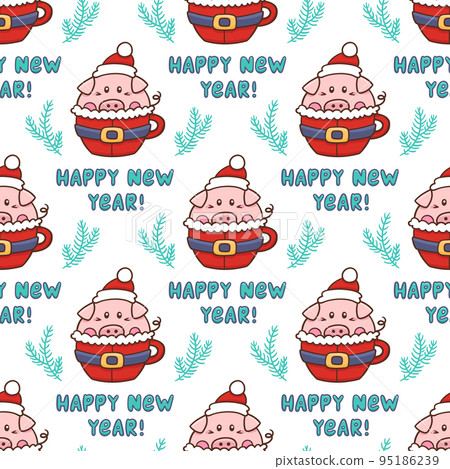Seamess pattern with sweet pig in a mug stylized like a santa suit 95186239