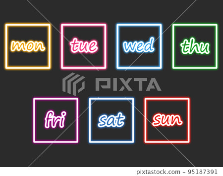 English days of the week set of colorful neon rectangles English days of the week set of colorful neon rectangles 95187391
