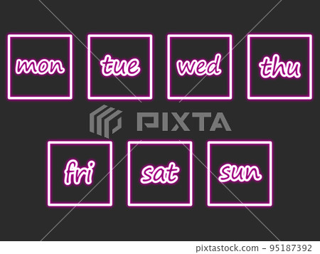 一周中的英語天一組紫色霓虹矩形 一周中的英語天一組紫色霓虹矩形 95187392