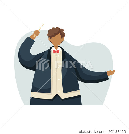 Vector illustration of a conductor in a tuxedo with a baton. Profession. 95187423