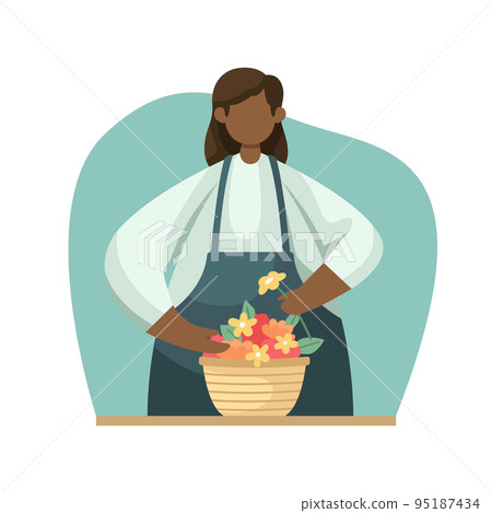 Vector illustration of a florist making up a bouquet. Profession. Flat style 95187434