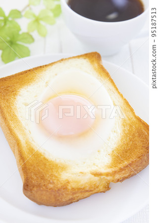 Delicious fried egg toast and hot coffee morning Delicious fried egg toast and hot coffee morning 95187513