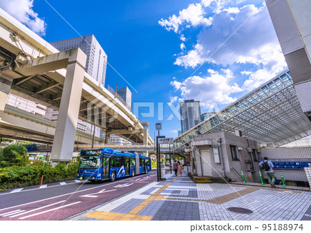 Yokohama cityscape in Japan View of Yokohama station east exit (center) and Bayside Blue (forwarding car) that departed 95188974