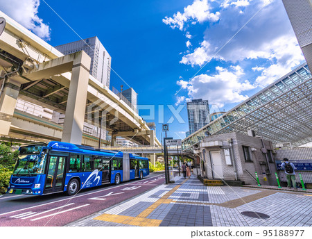 Yokohama cityscape in Japan View of Yokohama station east exit (center) and Bayside Blue (forwarding car) that departed 95188977