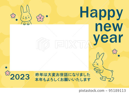 新年賀卡 2023 兔子相框帶註釋橫向使用 95189113