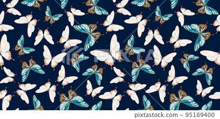 Vintage butterfly seamless pattern design on dark blue background vector illustration 95189400