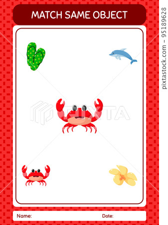 Match with same object game summer icon. worksheet for preschool kids, kids activity sheet 95189628