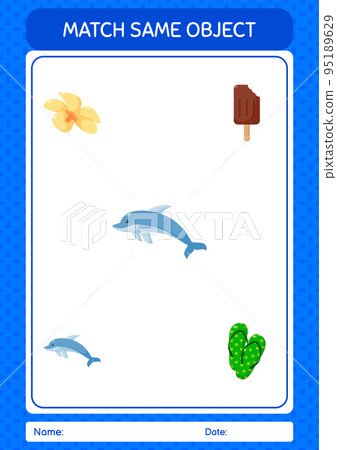 Match with same object game summer icon. worksheet for preschool kids, kids activity sheet 95189629