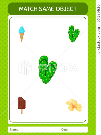 Match with same object game summer icon. worksheet for preschool kids, kids activity sheet 95189630
