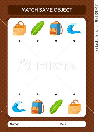 Match with same object game summer icon. worksheet for preschool kids, kids activity sheet Match with same object game summer icon. worksheet for preschool kids, kids activity sheet 95189747