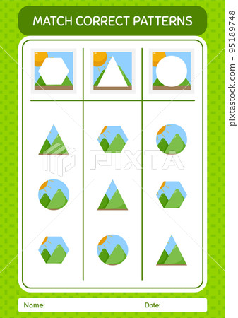 Match pattern game with photograph. worksheet for preschool kids, kids activity sheet 95189748