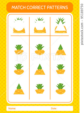 Match pattern game with pineapple. worksheet for preschool kids, kids activity sheet 95189750