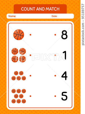 Count and match game with basketball. worksheet for preschool kids, kids activity sheet Count and match game with basketball. worksheet for preschool kids, kids activity sheet 95189757