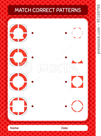 Match pattern game with life buoy. worksheet for preschool kids, kids activity sheet 95189798