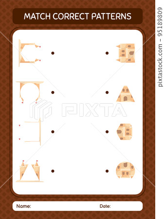 Match pattern game with sand palace. worksheet for preschool kids, kids activity sheet 95189809