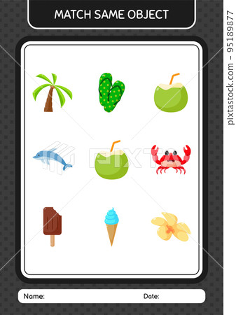 Match with same object game summer icon. worksheet for preschool kids, kids activity sheet Match with same object game summer icon. worksheet for preschool kids, kids activity sheet 95189877