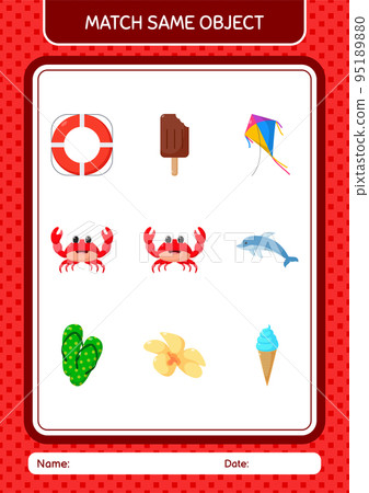 Match with same object game summer icon. worksheet for preschool kids, kids activity sheet 95189880