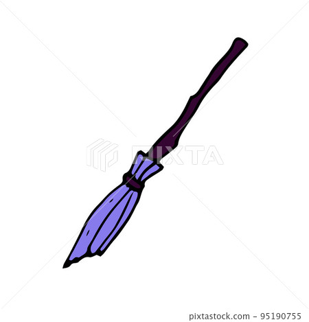Doodle Halloween color broom. Outline witchcraft broomstick Doodle Halloween color broom. Outline witchcraft broomstick 95190755