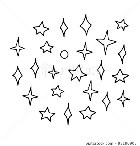 Line doodle Space set. Hand drawn stars Line doodle Space set. Hand drawn stars 95190905