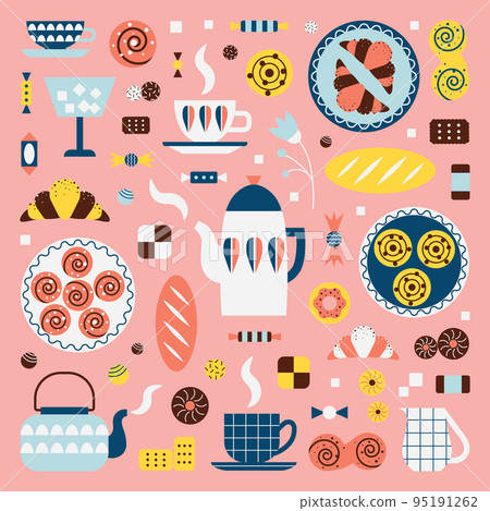 Swedish Fika Coffee Break Hand Drawn Set 95191262