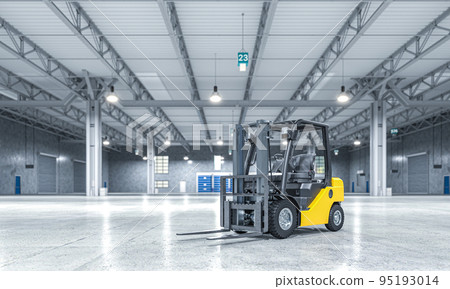 empty warehouse and yellow forklift. empty warehouse and yellow forklift. 95193014