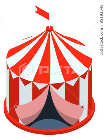 Circus icon. Red white striped cartoon tent Circus icon. Red white striped cartoon tent 95193045