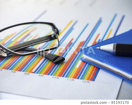 Business image of graph, notebook, glasses Business image of graph, notebook, glasses 95193170