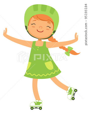 Girl on roller scates. Happy kid. Cartoon joyful child Girl on roller scates. Happy kid. Cartoon joyful child 95193184