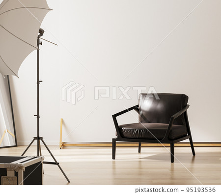 Photo studio with lightning equipment and white backgrond, 3d rendering Photo studio with lightning equipment and white backgrond, 3d rendering 95193536