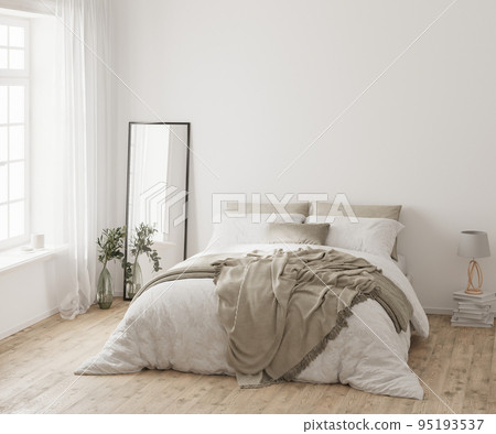 Bedroom interior mockup in parisian and scaninavian style, 3d rendering Bedroom interior mockup in parisian and scaninavian style, 3d rendering 95193537